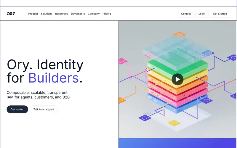 Screenshot of the Ory homepage