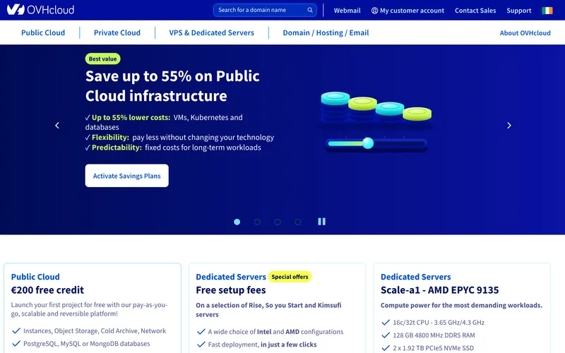 Screenshot of the OVHcloud homepage