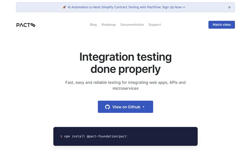 Screenshot of the Pact homepage