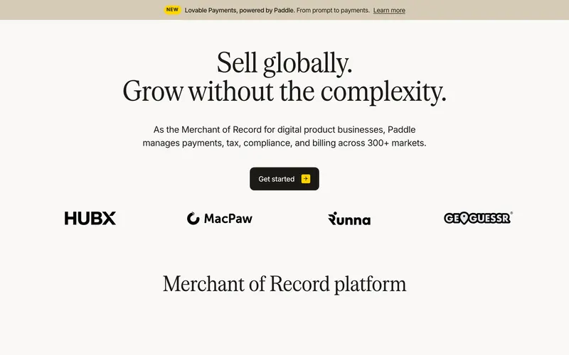 Screenshot of the Paddle homepage
