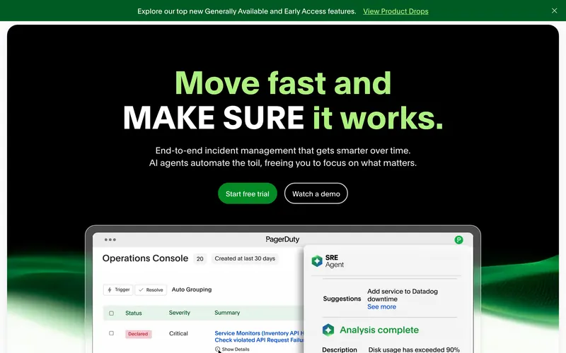 Screenshot of the PagerDuty homepage