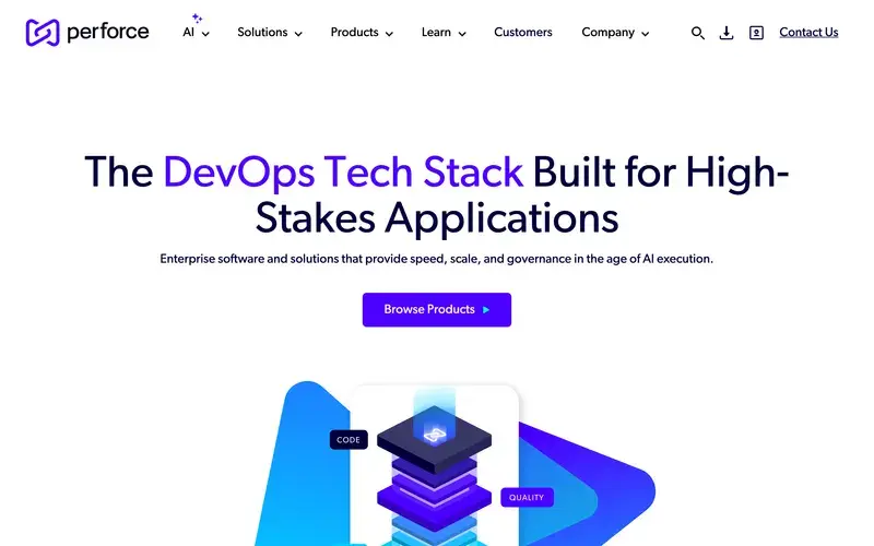 Screenshot of the Perforce homepage