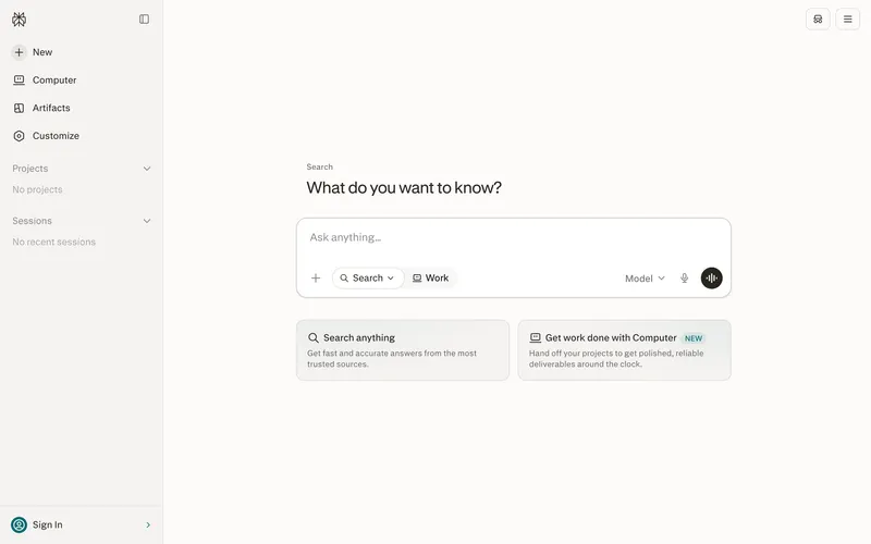 Screenshot of the Perplexity homepage