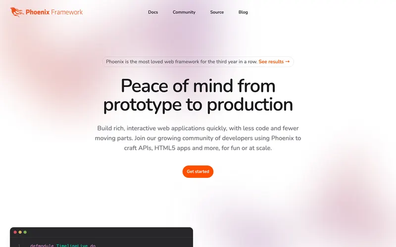 Screenshot of the Phoenix Framework homepage