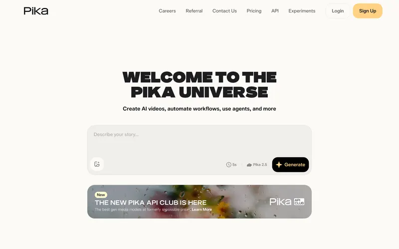 Screenshot of the Pika homepage