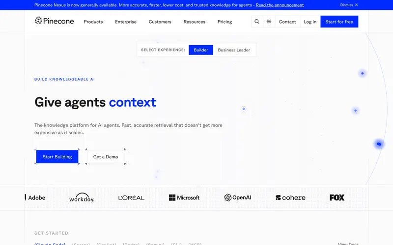 Screenshot of the Pinecone homepage