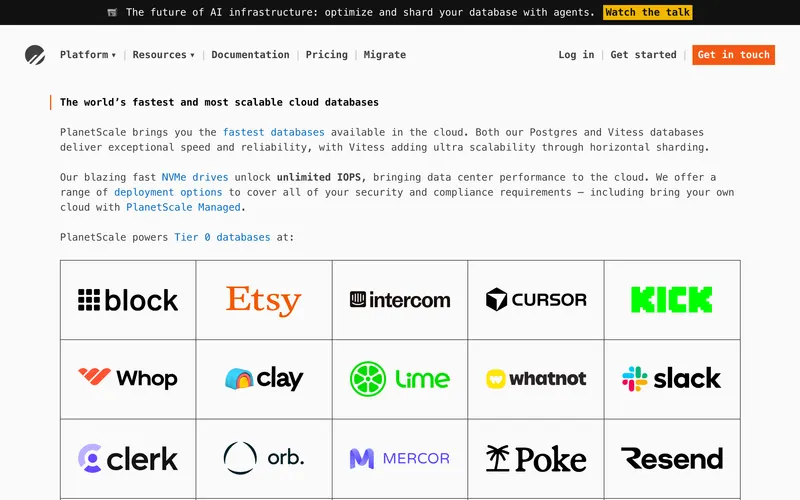Screenshot of the PlanetScale homepage