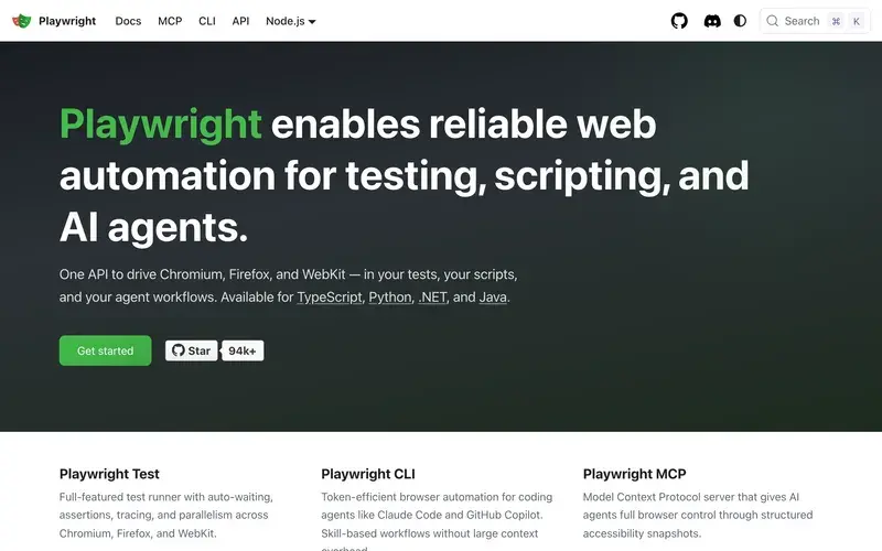 Screenshot of the Playwright homepage