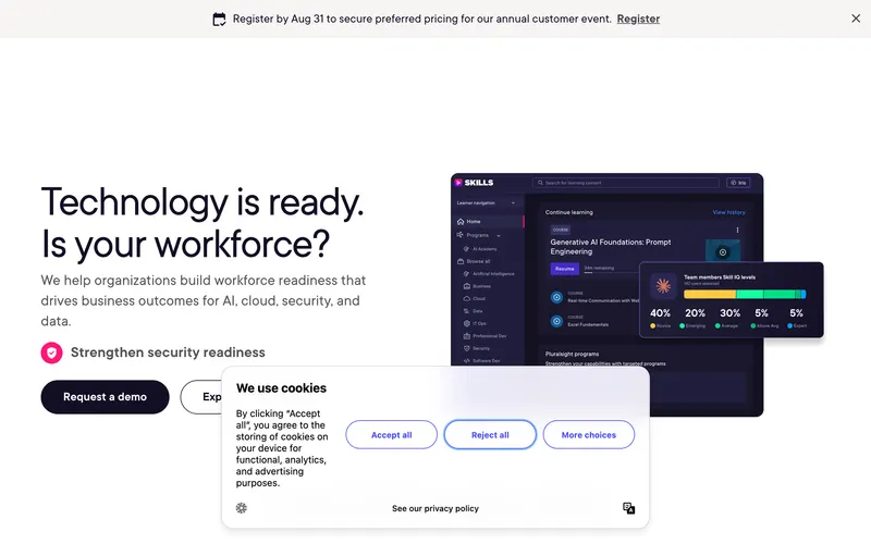 Screenshot of the Pluralsight homepage