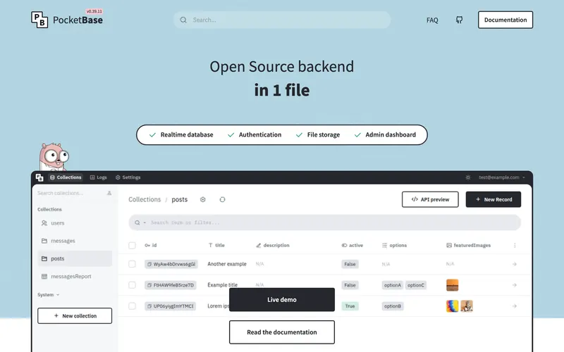 Screenshot of the PocketBase homepage