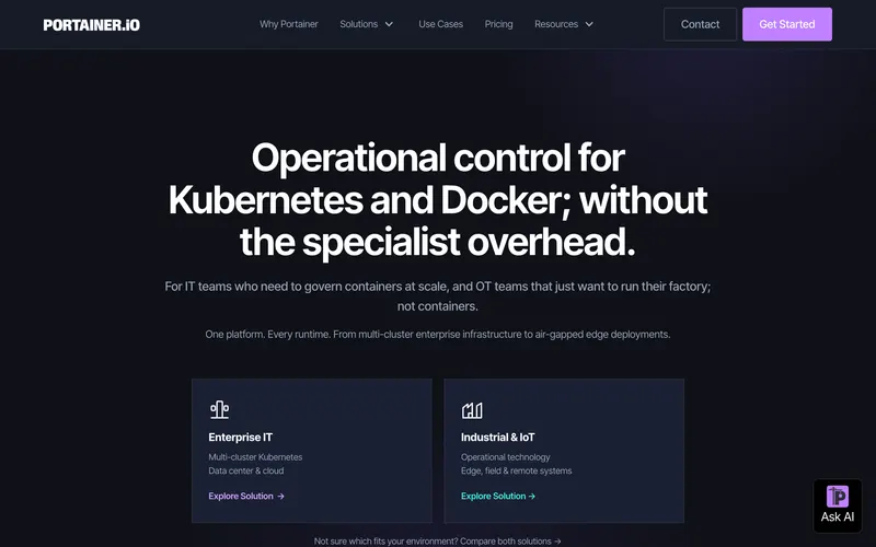 Screenshot of the Portainer homepage