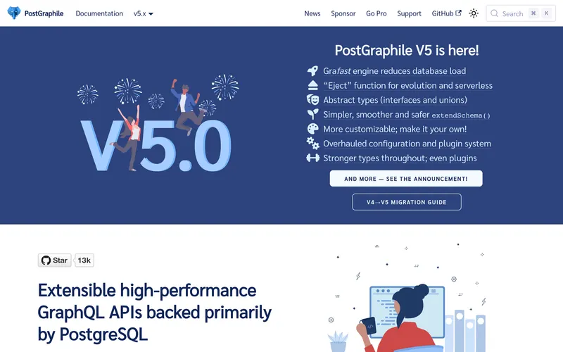 Screenshot of the PostGraphile homepage