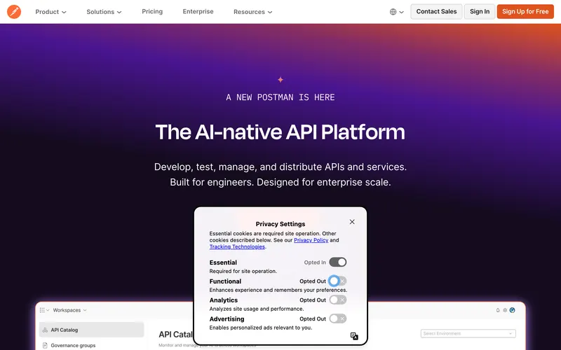 Screenshot of the Postman homepage