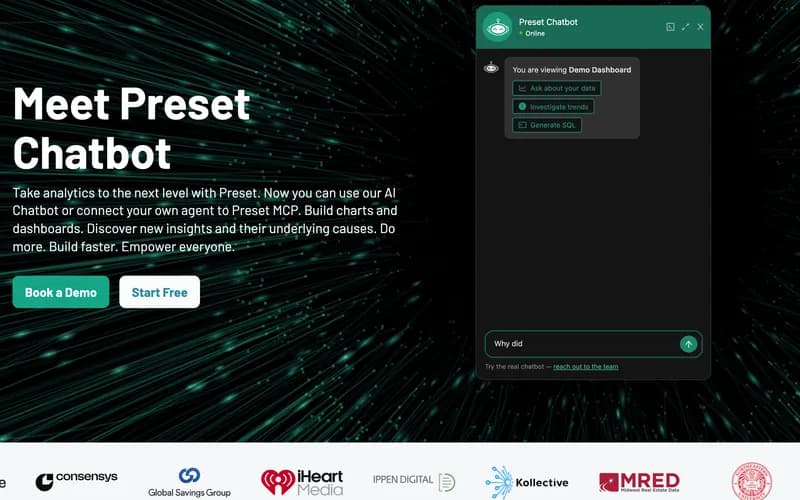 Screenshot of the Preset homepage