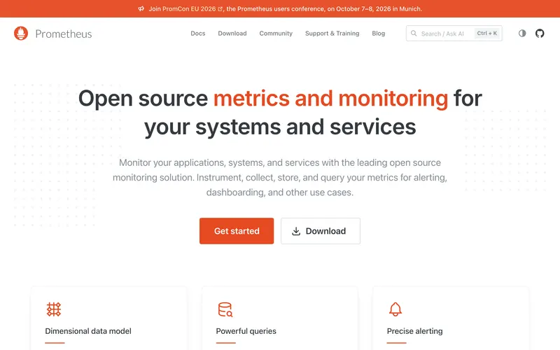 Screenshot of the Prometheus homepage
