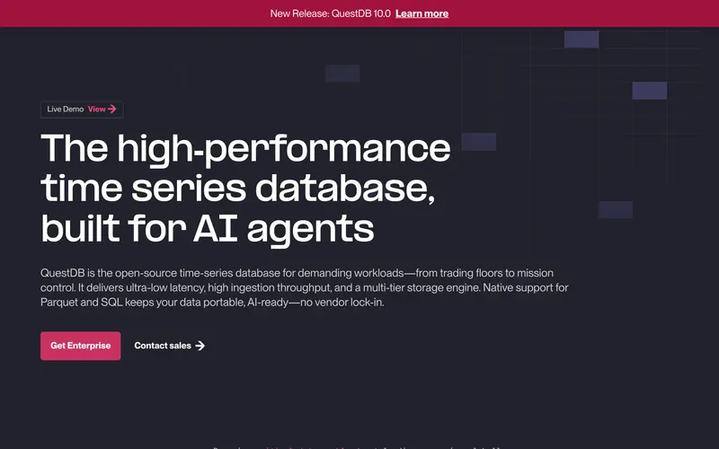 Screenshot of the QuestDB homepage