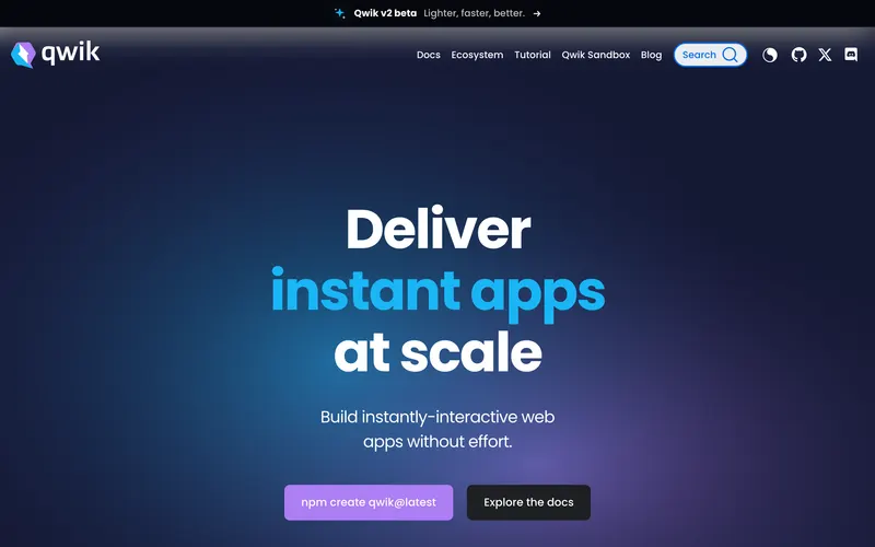 Screenshot of the Qwik homepage