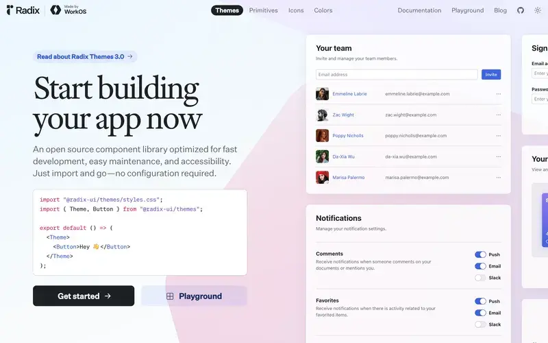 Screenshot of the Radix UI homepage
