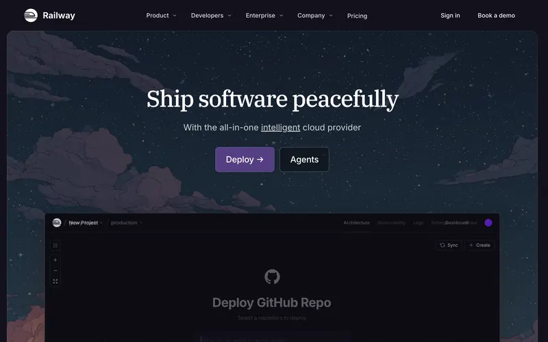 Screenshot of the Railway homepage