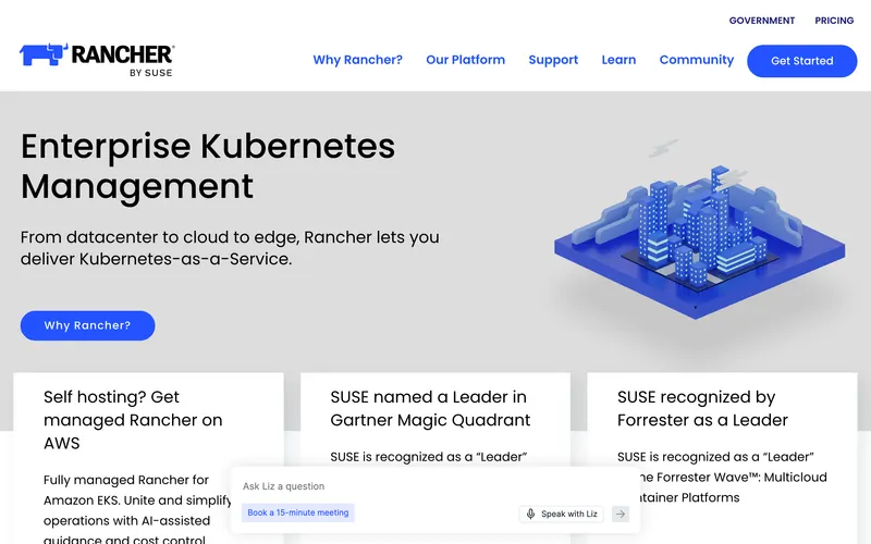 Screenshot of the Rancher homepage