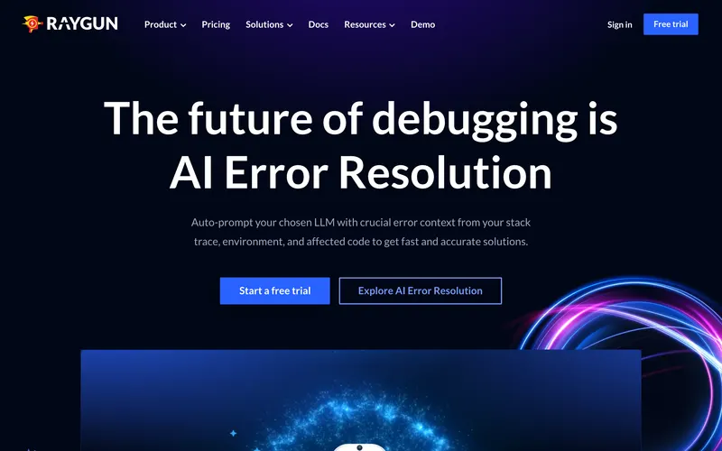 Screenshot of the Raygun homepage