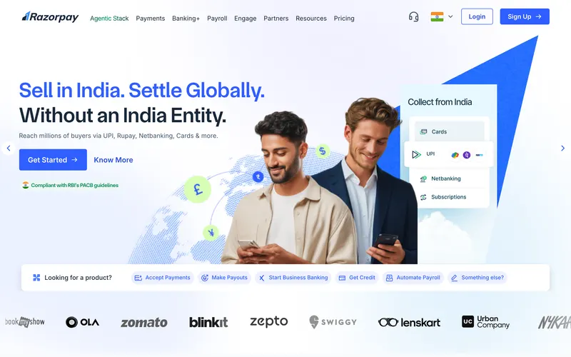 Screenshot of the Razorpay homepage
