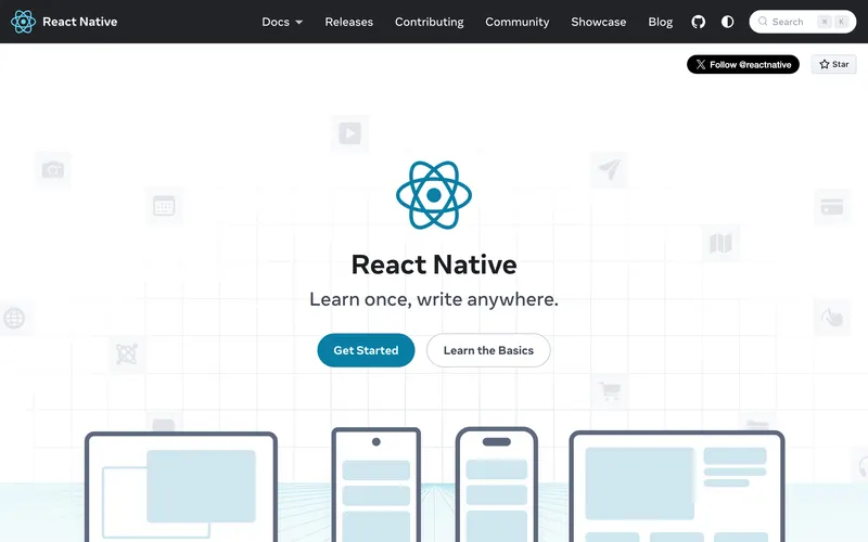 Screenshot of the React Native homepage
