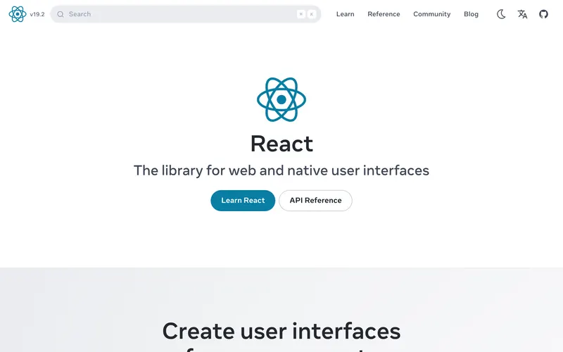 Screenshot of the React homepage