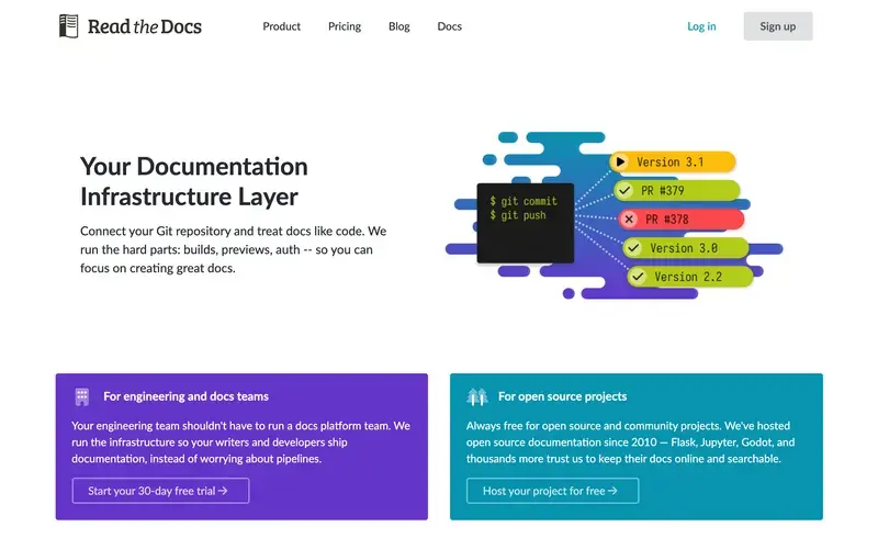 Screenshot of the Read the Docs homepage