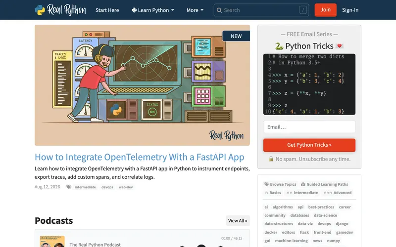 Screenshot of the Real Python homepage