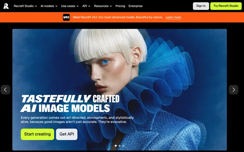 Screenshot of the Recraft homepage