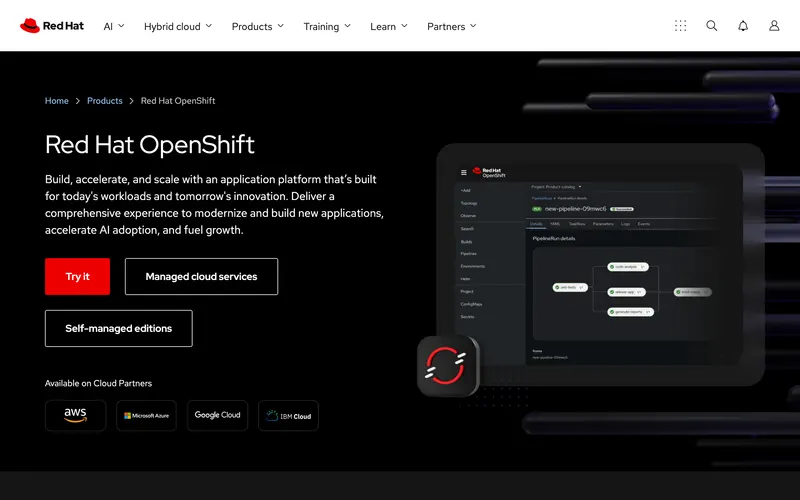 Screenshot of the Red Hat OpenShift homepage