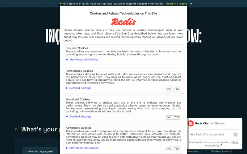 Screenshot of the Redis homepage