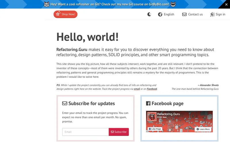 Screenshot of the Refactoring Guru homepage