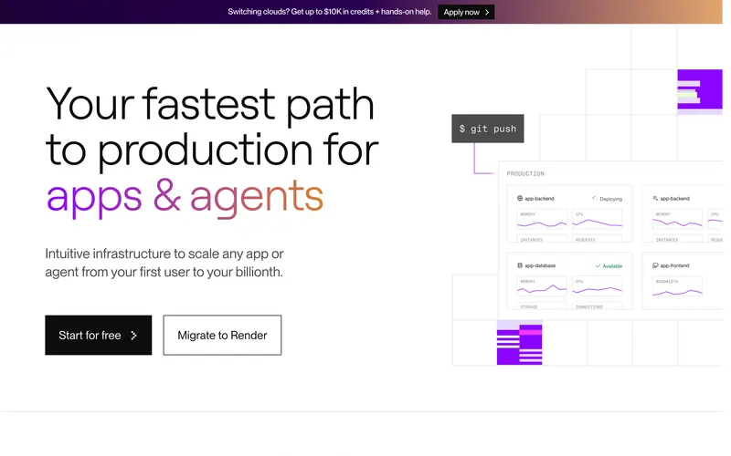 Screenshot of the Render homepage