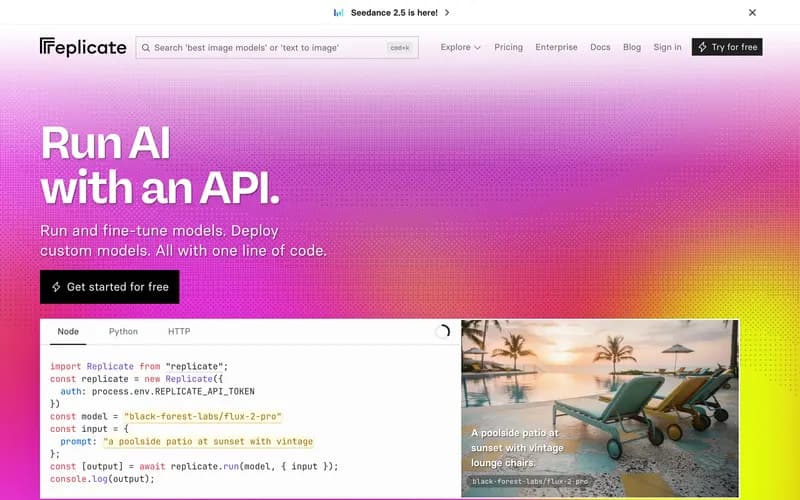 Screenshot of the Replicate homepage
