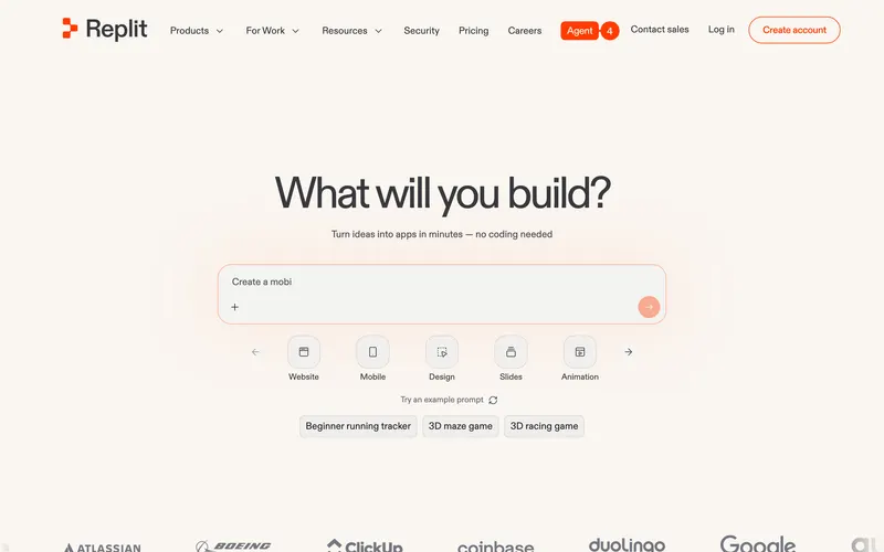 Screenshot of the Replit homepage