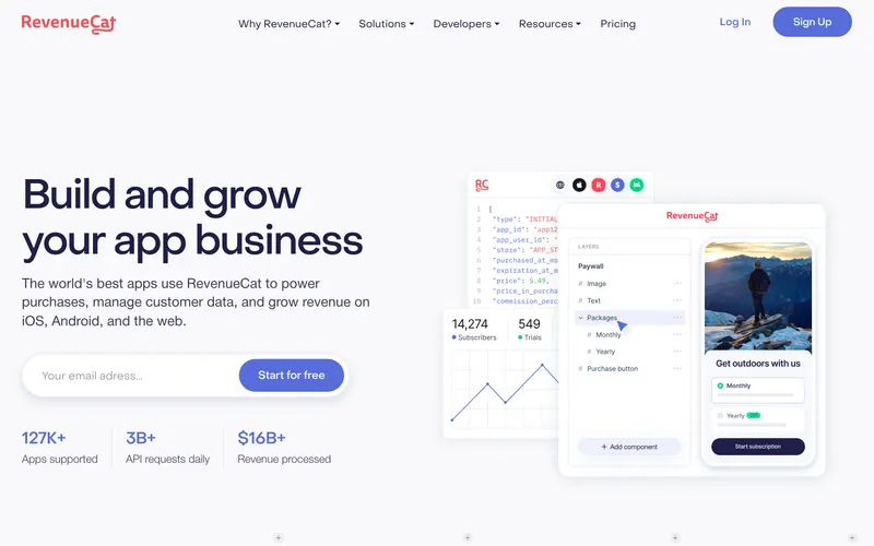 Screenshot of the RevenueCat homepage