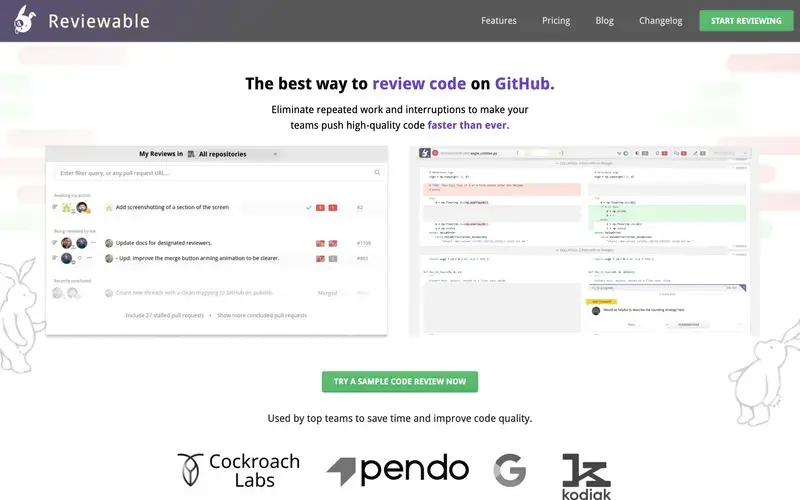 Screenshot of the Reviewable homepage