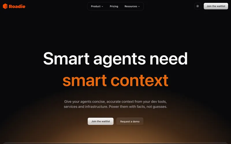 Screenshot of the Roadie homepage