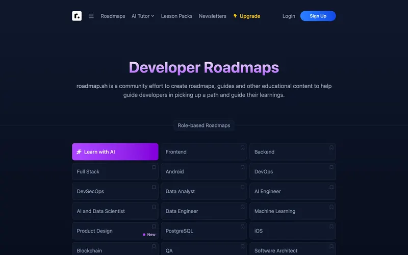 Screenshot of the roadmap.sh homepage