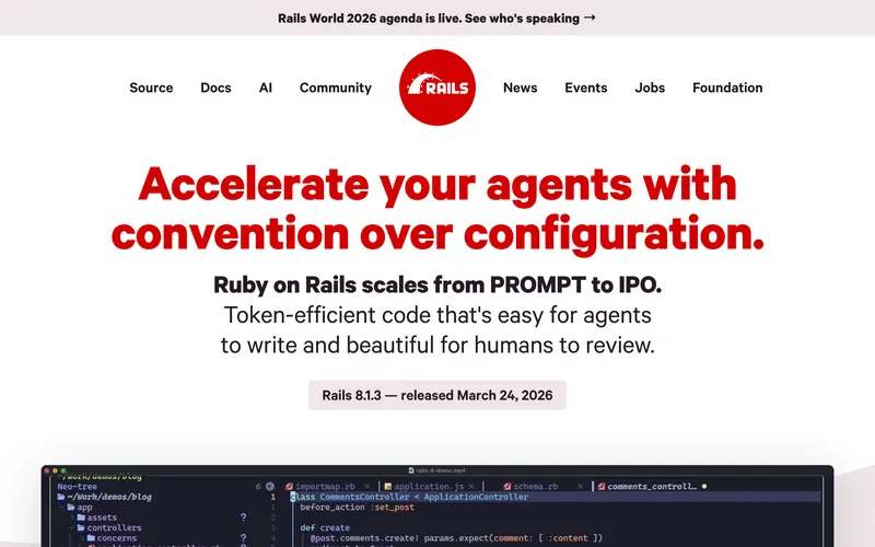Screenshot of the Ruby on Rails homepage
