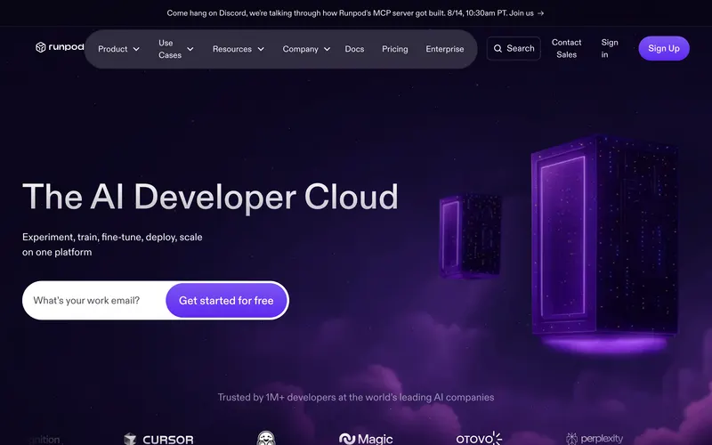 Screenshot of the RunPod homepage