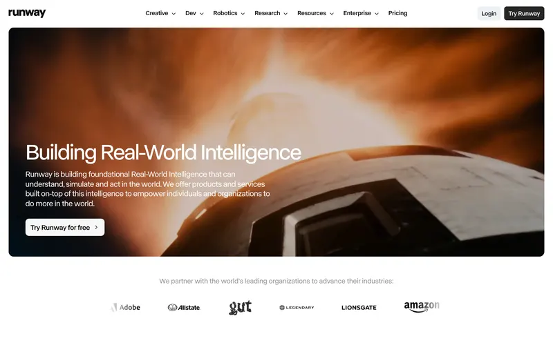 Screenshot of the Runway homepage