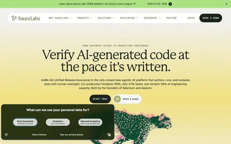 Screenshot of the Sauce Labs homepage