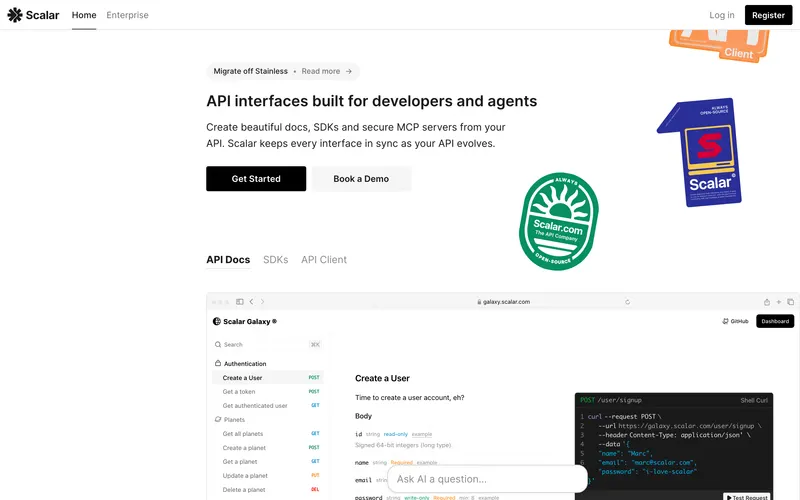 Screenshot of the Scalar homepage