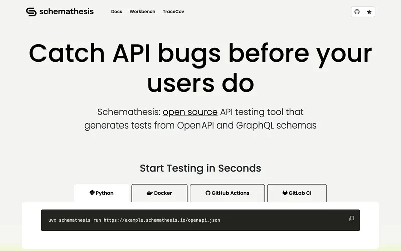 Screenshot of the Schemathesis homepage