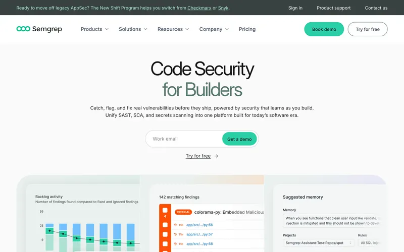 Screenshot of the Semgrep homepage