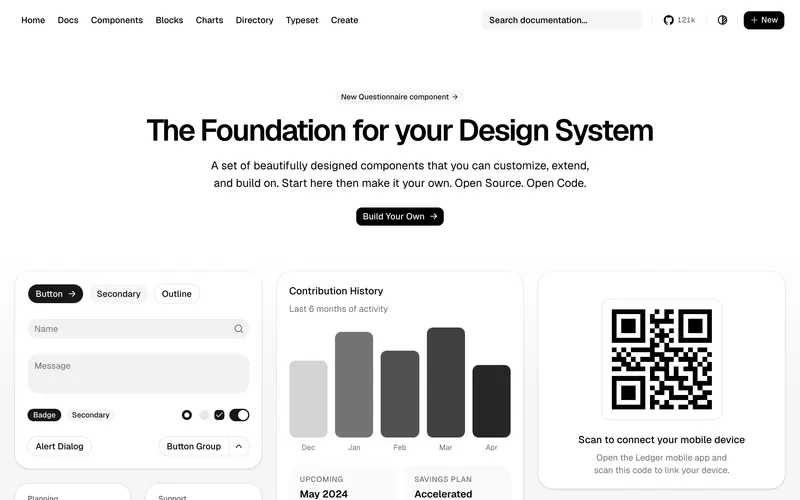 Screenshot of the shadcn/ui homepage