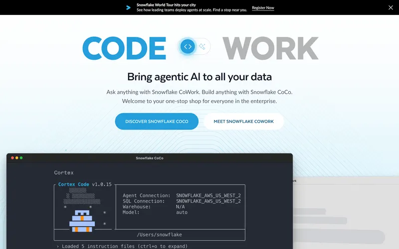 Screenshot of the Snowflake homepage